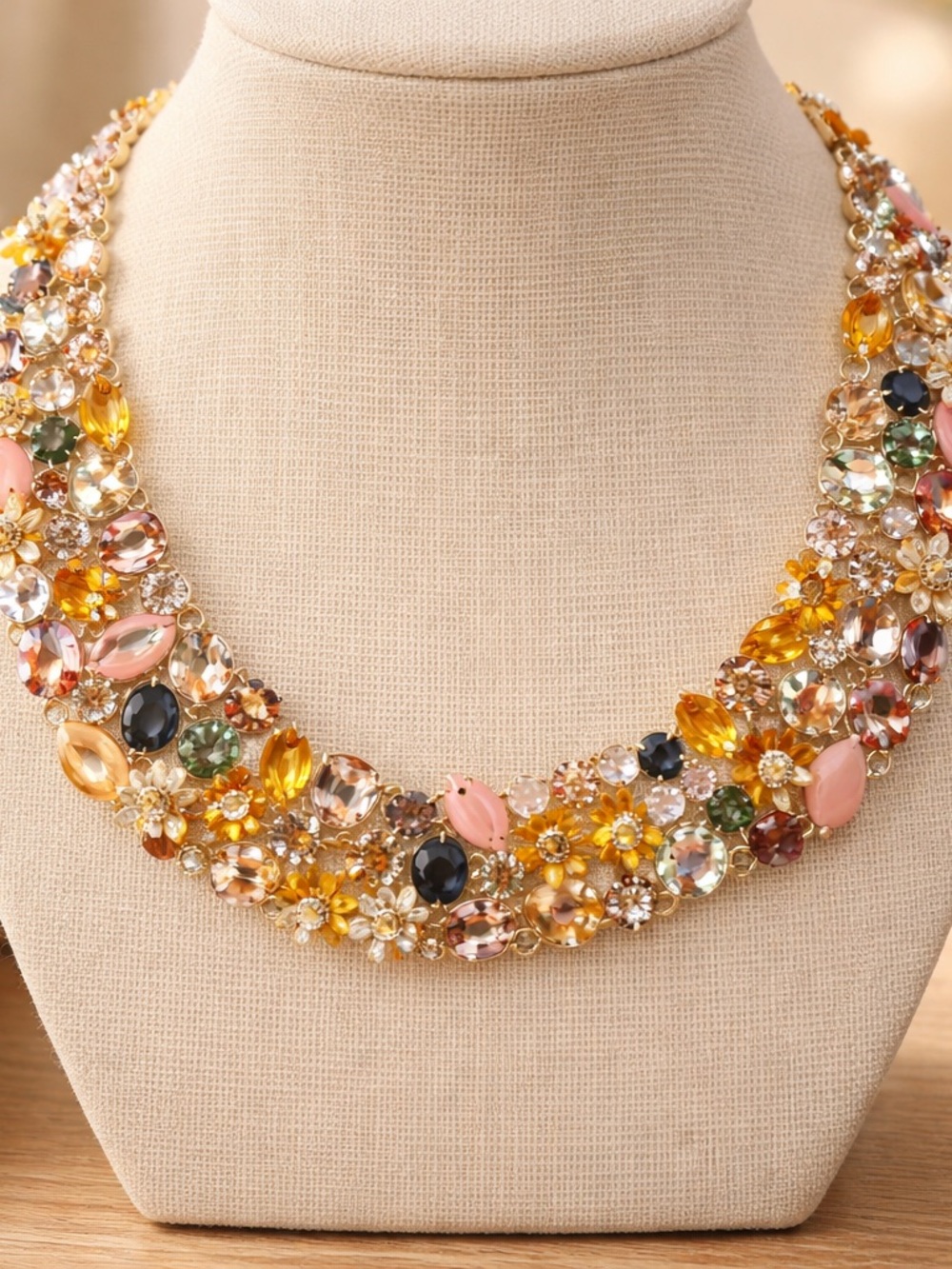 Multi-Color Floral Crystal Statement Necklace - Women Jewelry